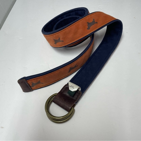 J.Crew‎ Belt womens size 42x1.8 inch  Orange Blue Retriever Dog print Cotton - Picture 6 of 13